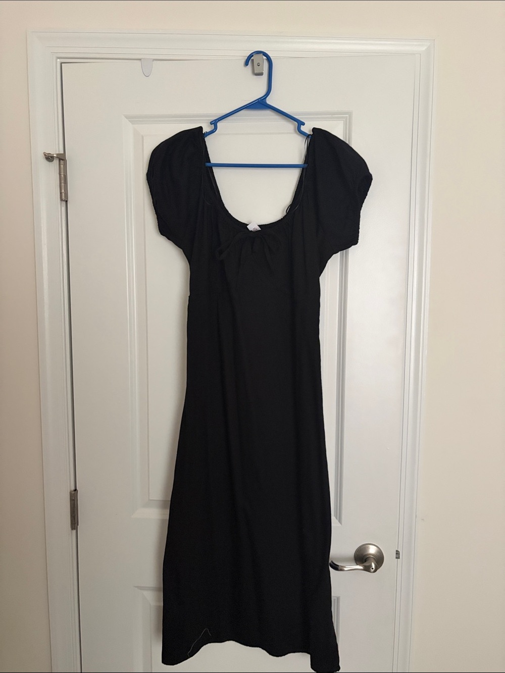 Old Navy Black Midi Dress with Short Puff Sleeves